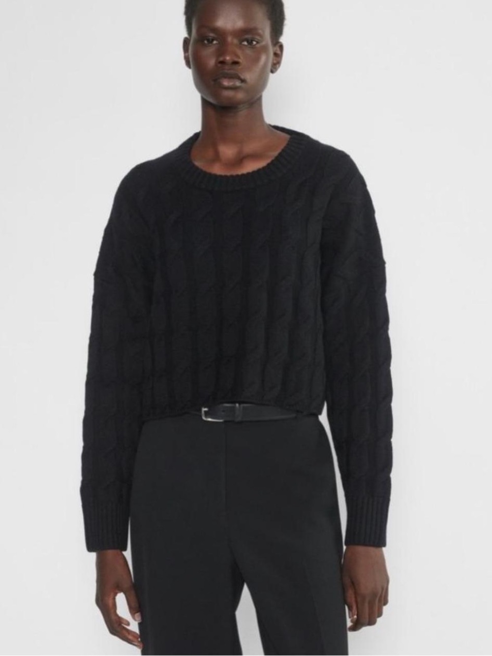 Babaton Black Cable Knit Crewneck Sweater - Men